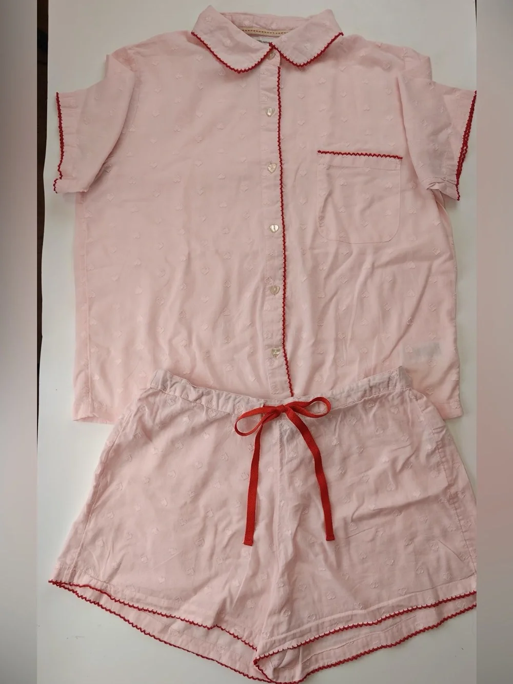 Cupcakes and Cashmere 100% Cotton Pink Short Pajama Set with Red Trim Size Small